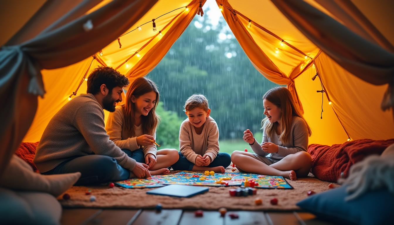 découvrez des idées d'activités amusantes à réaliser sous la tente lors des journées pluvieuses. que ce soit des jeux de société, des ateliers créatifs ou des histoires autour d'un feu de camp, amusez-vous en famille ou entre amis tout en restant au sec et en profitant de l'ambiance intime de votre tente.