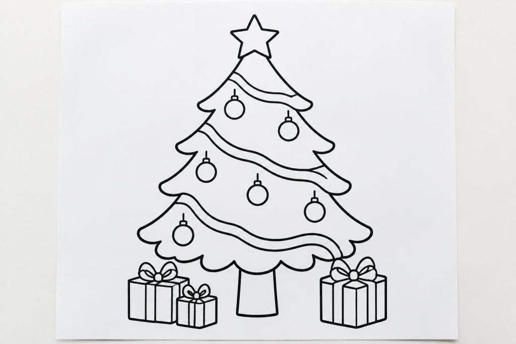 téléchargez et imprimez un dessin de sapin de noël facile pour les enfants. une activité créative idéale pour colorier et décorer pendant les fêtes.